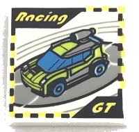 LEGO part Tile 2 x 2 with 'Racing', 'GT' and Race Car Video Game Pattern 3068pb1141