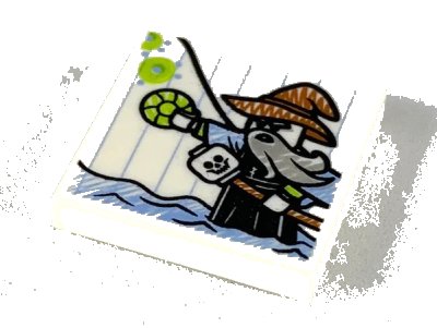 LEGO onderdeel Tile 2 x 2 with Child's Drawing, Man Standing in Water with Jewel and Skull Staff Pattern (3068pb1234)