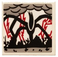 LEGO part Tile 2 x 2 with Black Mind Flayer Monster, Light Bluish Gray Clouds and Red Lightning Bolts Pattern (Sticker) - Set 75810 3068pb1285