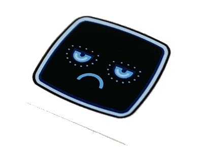 LEGO part Tile 2 x 2 with Black TV Screen, Bright Light Blue Eyes and Frown Pattern (3068pb1400)