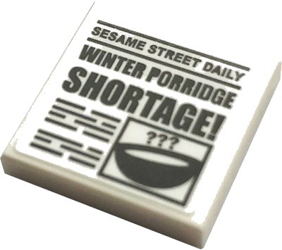 LEGO onderdeel Tile 2 x 2 with 'SESAME STREET DAILY' and 'WINTER PORRIDGE SHORTAGE!' Pattern (Sticker) - Set 21324 (3068pb1471)