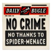 LEGO part Tile 2 x 2 with Newspaper 'DAILY BUGLE' and 'NO CRIME NO THANKS TO SPIDER-MENACE' Pattern 3068pb1732
