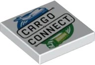 LEGO part Tile 2 x 2 with 'CARGO CONNECT', Airplane, and Truck Pattern 3068pb1857