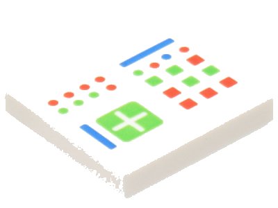LEGO onderdeel Tile 2 x 2 with Computer Console with Crosspatch and Bright Green, Red and Blue Lights, Buttons, and Lines Pattern (3068pb2032)