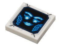LEGO part Tile 2 x 2 with Dark Azure and White Eyebrows, Eyes, Lips, and Circuitry on Black Screen Pattern (Pixal Bot Face) 3068pb2123