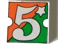 LEGO part Tile 2 x 2 with Number  5 Fabuland Orange/Green Background Pattern 3068pb2433