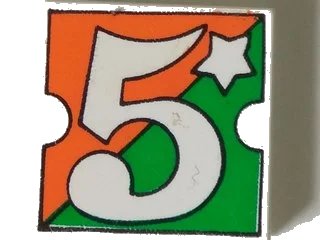 LEGO onderdeel Tile 2 x 2 with Number  5 Fabuland Orange/Green Background Pattern (3068pb2433)