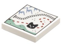 LEGO part Tile 2 x 2 with Map, Sand Blue Mountains, Black Train Tracks and Wolf Head, Reddish Brown Dotted Line Path, Sand Green Area Pattern 3068pb2658