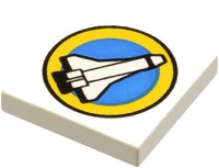 LEGO part Tile 2 x 2 with Space Port Logo, Shuttle and Yellow Circle Pattern 3068px27