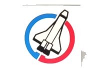LEGO onderdeel Tile 2 x 2 with Launch Command Logo, Shuttle and Blue/Red Circle Pattern 3068px31