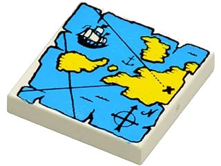 LEGO onderdeel Tile 2 x 2 with Map Blue Water, Yellow Land, Black Letter X Pattern (3068px9)