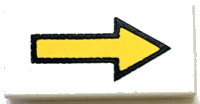 LEGO part Tile 1 x 2 with Arrow Long Yellow with Black Border Pattern 3069p06