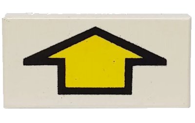 LEGO onderdeel Tile 1 x 2 with Arrow Short Yellow with Black Border Pattern (3069p13)