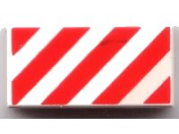 LEGO part Tile 1 x 2 with Red and White Danger Stripes Pattern 3069pb0034