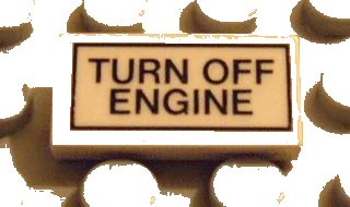 LEGO onderdeel Tile 1 x 2 with 'TURN OFF ENGINE' Pattern (Sticker) - Set 5540 (3069pb0070)