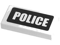 LEGO part Piastrella 1 x 2 with White 'POLICE' on Black Background Pattern (Sticker) - Sets 7235 / 7236 / 7237 (3069pb0080)