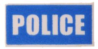 LEGO part Tile 1 x 2 with White 'POLICE' on Blue Background Pattern (Printed) 3069pb0139