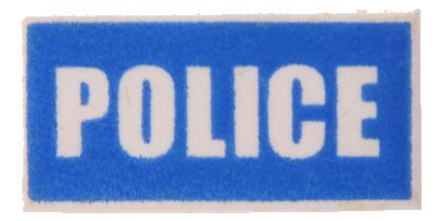 LEGO part Tile 1 x 2 with White 'POLICE' on Blue Background Pattern (Printed) (3069pb0139)