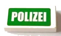 LEGO onderdeel Tile 1 x 2 with White 'POLIZEI' on Green Background Pattern (Sticker) - Sets 7235-1 / 7236-1 / 7237 3069pb0156