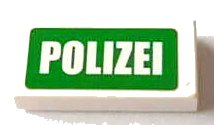 LEGO onderdeel Tile 1 x 2 with White 'POLIZEI' on Green Background Pattern (Sticker) - Sets 7235-1 / 7236-1 / 7237 (3069pb0156)