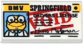 LEGO onderdeel Tegel 1 x 2 met Simpsons Hans Moelman 'SPRINGFIELD DRIVERS LICENSE' met Rood 'VOID' Patroon (3069pb0377)