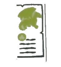 LEGO part Tile 1 x 2 with Lime Dragon, Dark Green Lines and Bright Light Blue Elemental Symbols Pattern 3069pb0472