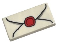 LEGO part Tile 1 x 2 with Envelope with Red Wax Seal and Light Bluish Gray Highlights Pattern 3069pb0779