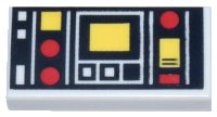LEGO part Platte 1 x 2 mit roten und gelben Kontrollen und zwei weißen Quadraten links Muster 3069pb0785