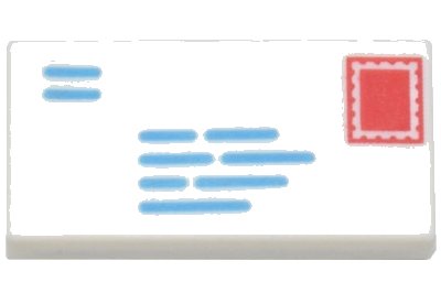 LEGO part Tile 1 x 2 with Dark Azure Lines and Red Rectangle Pattern (Mail Envelope with Stamp and Return Address) (3069pb0851)