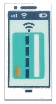 LEGO part Tile 1 x 2 with Cell Phone / Smartphone with Dark Turquoise Debit / Credit Card and Dark Blue Signal Strength on Light Aqua Screen Pattern 3069pb1062