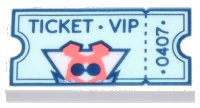 LEGO part Tile 1 x 2 with Light Aqua Ticket with Tear Stub, Dark Blue 'TICKET VIP' and '0407' and Ley-La Mini Doll Silhouette with Coral Hair Pattern 3069pb1214
