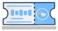 LEGO part Tile 1 x 2 with Dark Blue and Medium Blue Ticket with Tear Line, White and Yellow Bird Pattern (Animal Crossing Dodo Airlines Ticket) 3069pb1270