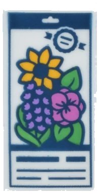 LEGO onderdeel Tile 1 x 2 with Seed Packet with Dark Blue Lines and Bright Light Orange, Dark Pink and Medium Lavender Flowers with Bright Green Leaves Pattern 3069pb1326