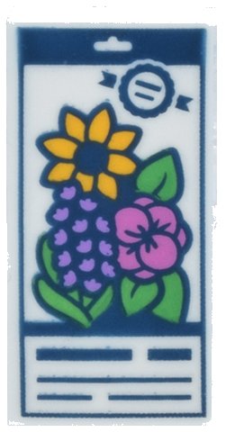 LEGO onderdeel Tile 1 x 2 with Seed Packet with Dark Blue Lines and Bright Light Orange, Dark Pink and Medium Lavender Flowers with Bright Green Leaves Pattern (3069pb1326)