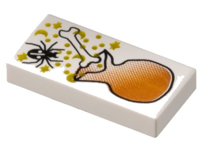 LEGO part Tile 1 x 2 with HP Spider, Bone, and Bag Pattern (3069px41)