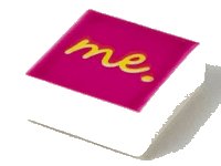 LEGO part Tile 1 x 1 with Yellow 'me.' Script on Magenta Background Pattern 3070pb144