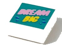 LEGO part Tile 1 x 1 with Bright Pink 'DREAM', Yellow 'BIG', and Blue Drops on Dark Turquoise Background Pattern 3070pb146