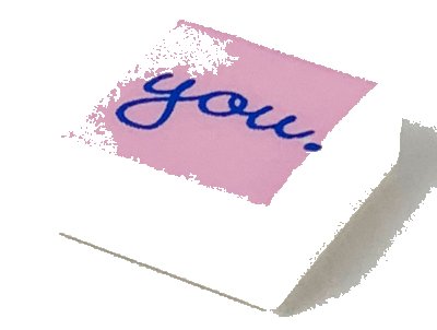 LEGO part Tile 1 x 1 with Blue 'you.' Script on Bright Pink Background Pattern (3070pb149)