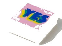 LEGO part Tile 1 x 1 with Blue, Green, and Yellow Layered 'YES' on Bright Pink Background Pattern 3070pb150