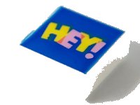 LEGO part Tile 1 x 1 with Bright Pink and Yellow 'HEY!' on Blue Background Pattern 3070pb154