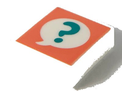 LEGO part Tile 1 x 1 with Dark Turquoise Question Mark in Speech Bubble on Coral Background Pattern (3070pb156)