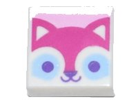 LEGO part Fliese 1 x 1 mit Magenta Katzengesicht mit hellblauem und dunkelviolettem Auge auf hellroséfarbenem Hintergrund Muster 3070pb184