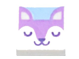 LEGO part Tile 1 x 1 with Medium Lavender Dog Face with Dark Purple Closed Eyes, Nose, and Mouth Pattern (3070pb187)