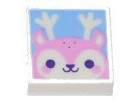 LEGO part Tile 1 x 1 with Bright Pink Reindeer Face with Dark Purple Eyes on Bright Light Blue Background Pattern 3070pb188