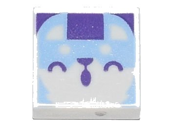 LEGO part Tile 1 x 1 with Bright Light Blue Animal Face with Dark Purple Closed Eyes, Nose, and Mouth Pattern (3070pb189)