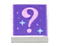 LEGO part Tile 1 x 1 with Bright Pink Question Mark and Bright Light Blue Sparkles on Dark Purple Background Pattern 3070pb192