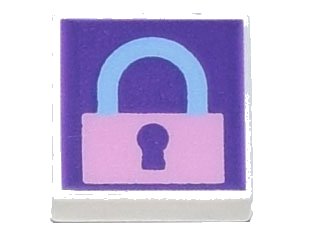 LEGO part Tile 1 x 1 with Bright Pink Locked Padlock on Dark Purple Background Pattern (3070pb194)