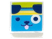 LEGO part Tile 1 x 1 with Dark Azure Dog Head with Dark Blue Ears, Bright Pink Tongue, and Yellow Headband on Lime Background Pattern 3070pb240