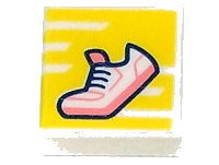 LEGO onderdeel Tile 1 x 1 with Shoe with Coral Sole and Tongue on Yellow Background with Stripes Pattern 3070pb241