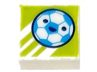 LEGO part Tile 1 x 1 with Dark Azure and White Soccer Ball / Football with Face on Lime Background with Diagonal Stripes Pattern 3070pb243